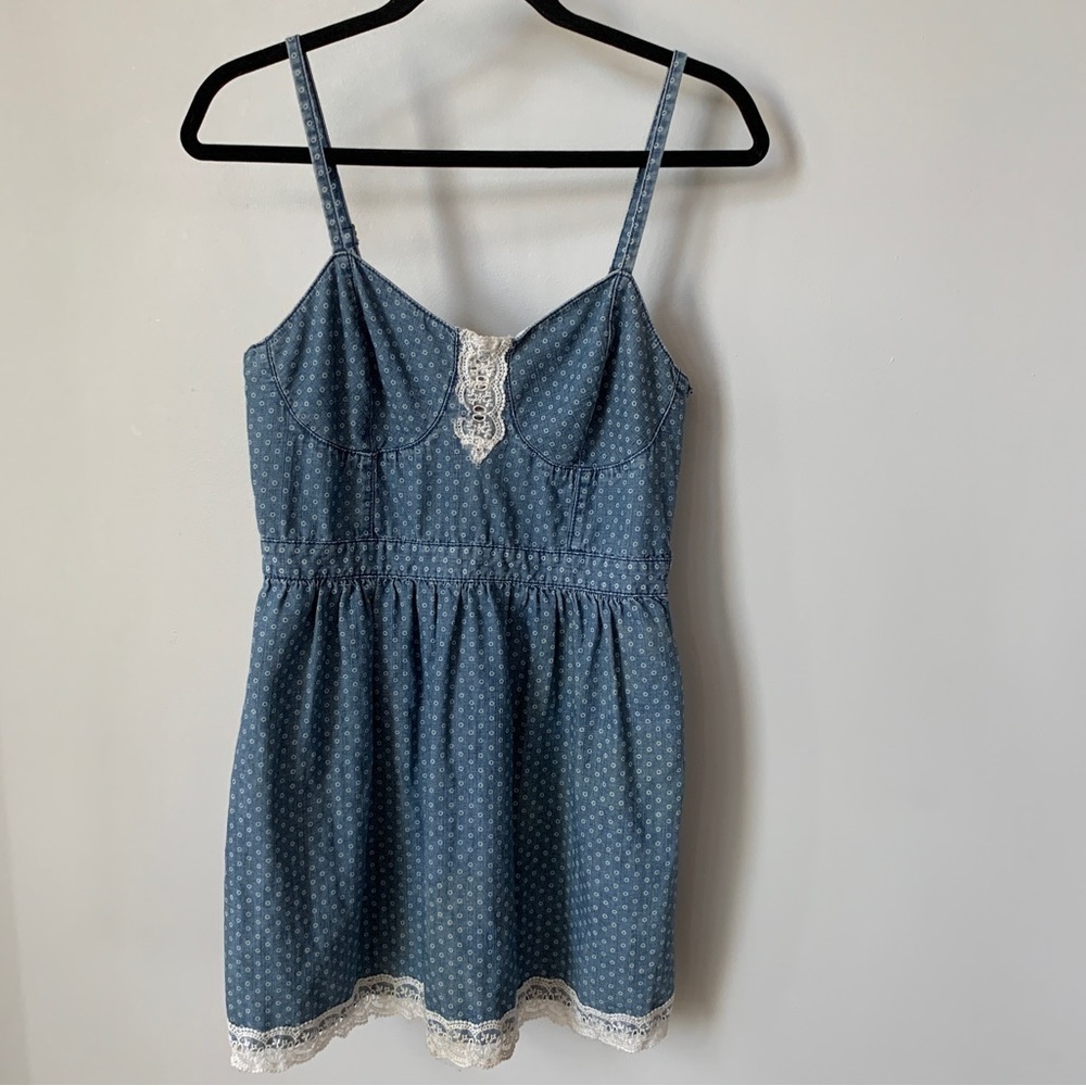 Mossimo Vintage Denim Tank Dress With Lace Detail Size M